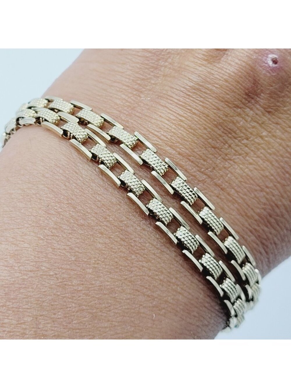 Vintage Goldette Double Strand Textured Link Bracelet 6 3/4" Minimalist